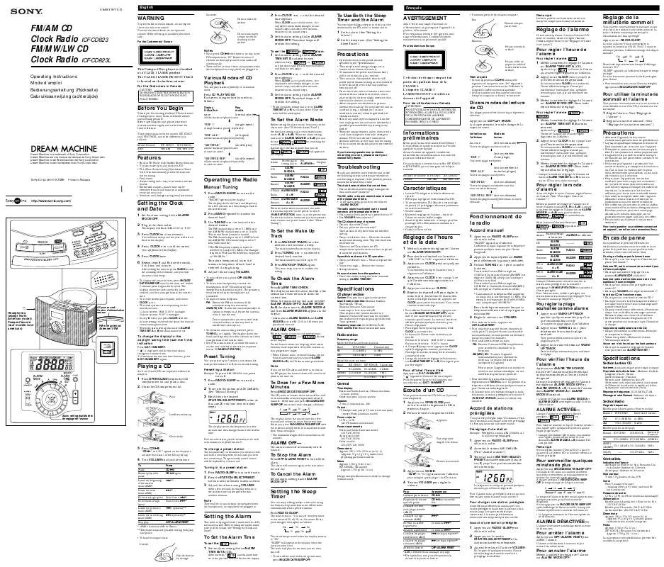 Mode d'emploi SONY ICF-CD823L