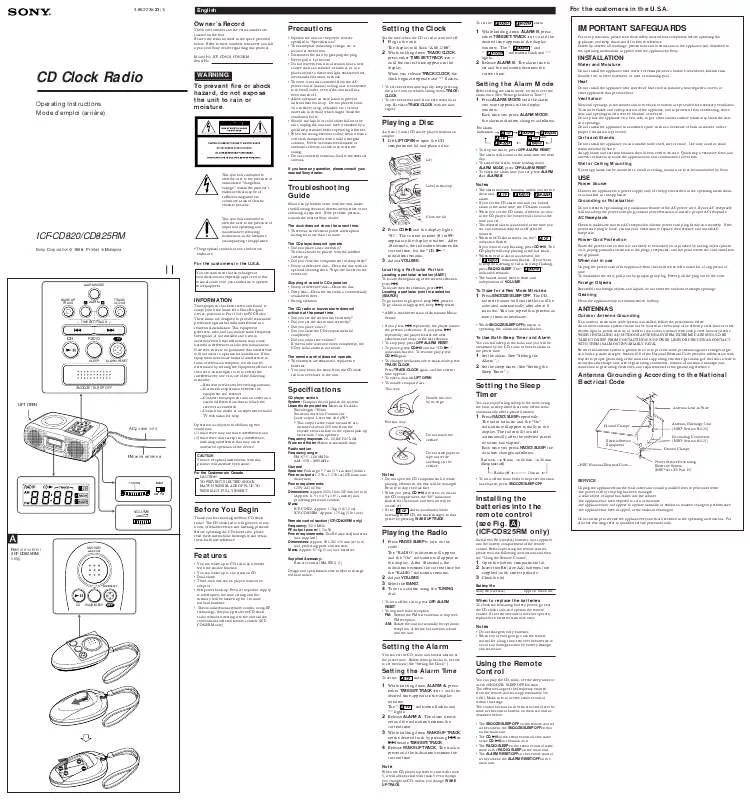 Mode d'emploi SONY ICF-CD825RM