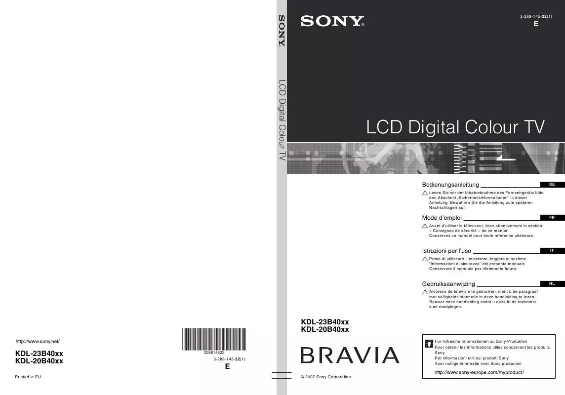 Mode d'emploi SONY KDL-20B4050