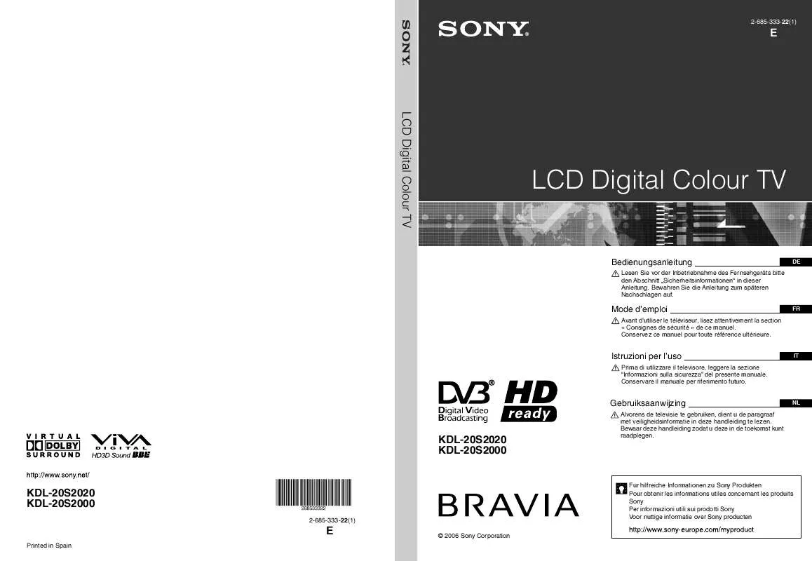 Mode d'emploi SONY KDL-20S2000