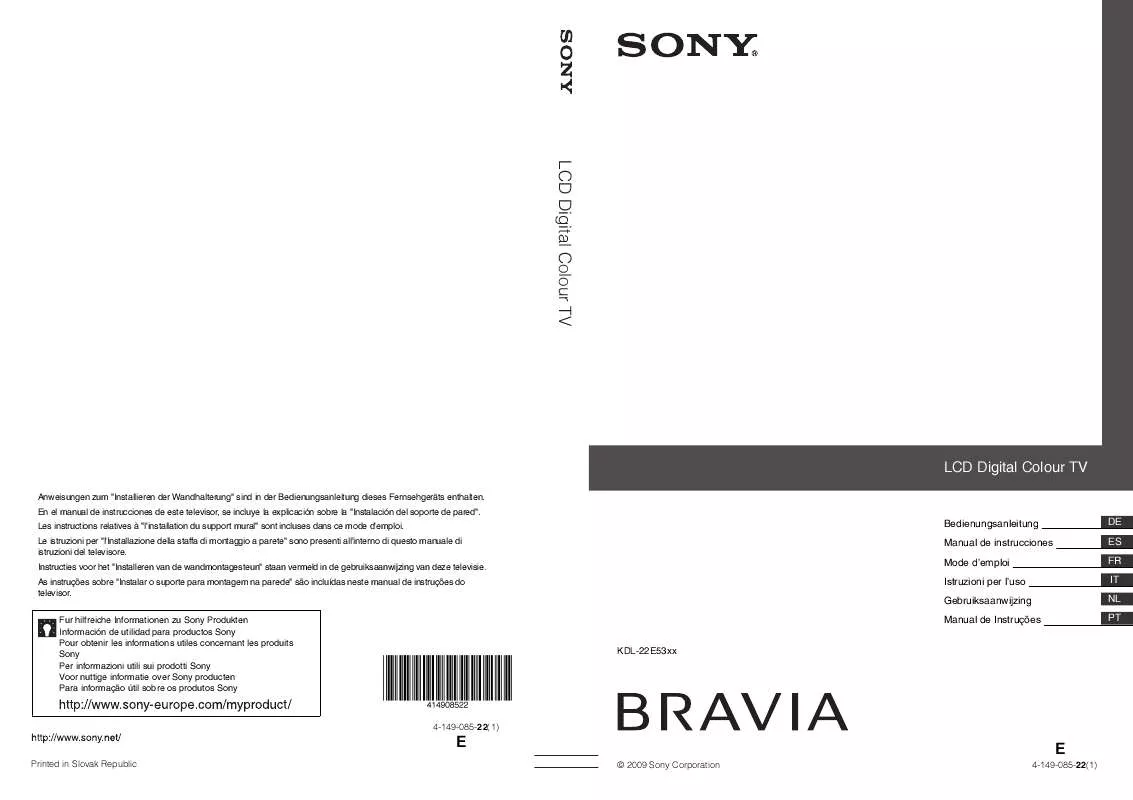 Mode d'emploi SONY KDL-22E5310