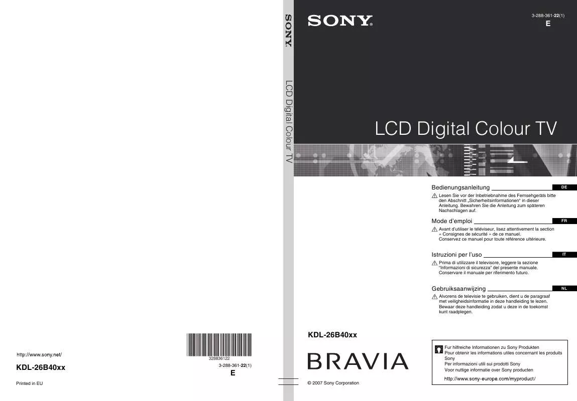 Mode d'emploi SONY KDL-26B4030