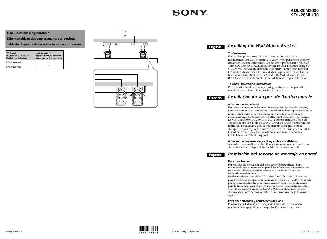 Mode d'emploi SONY BRAVIA KDL-26M3000