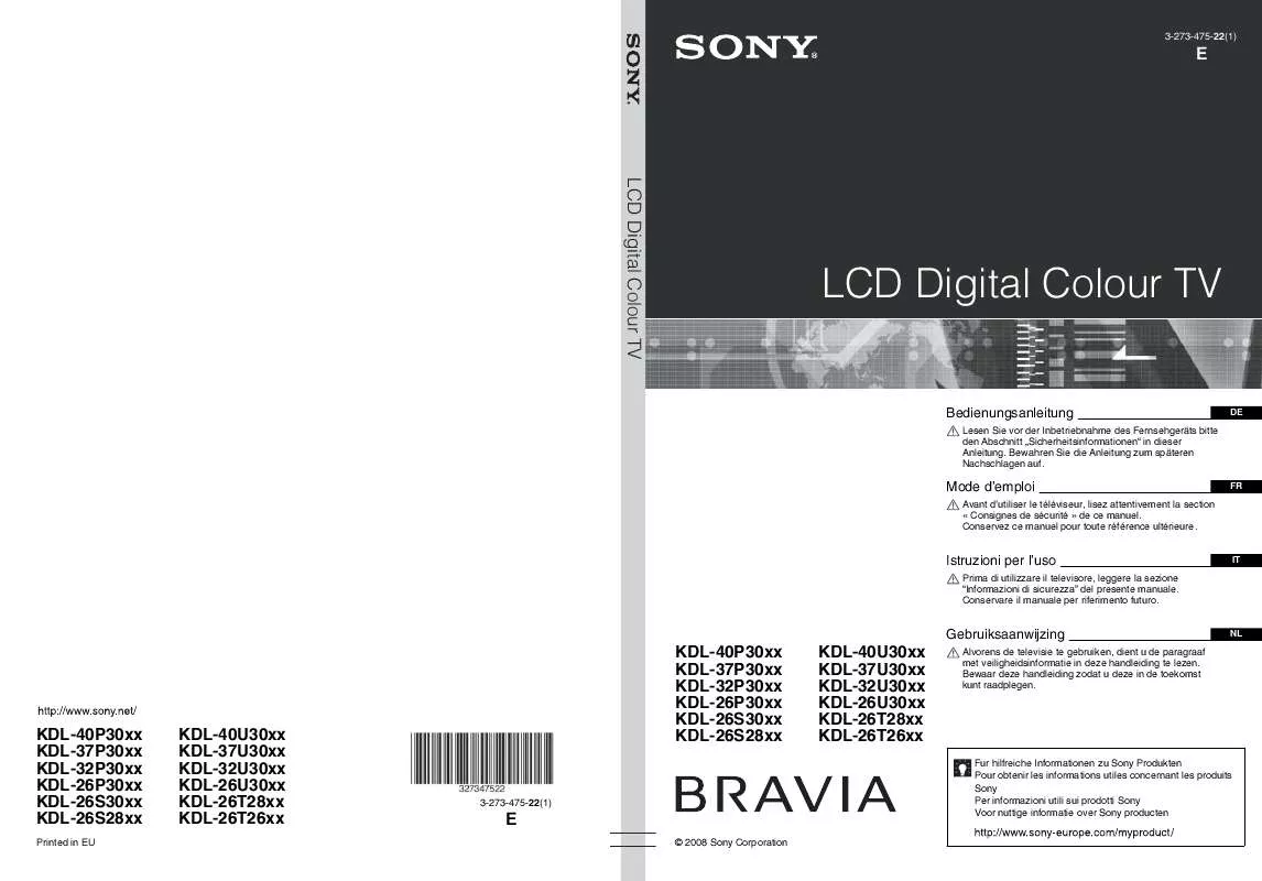 Mode d'emploi SONY KDL-26T2800