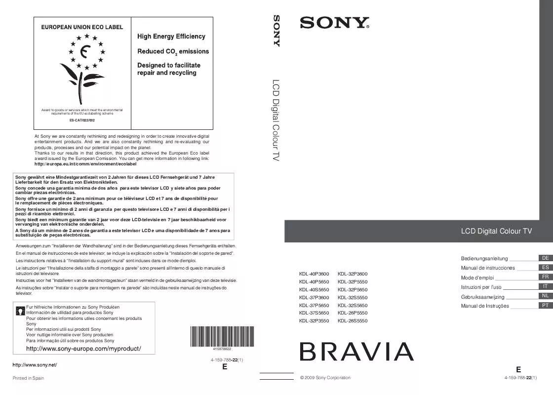 Mode d'emploi SONY KDL-32P3550