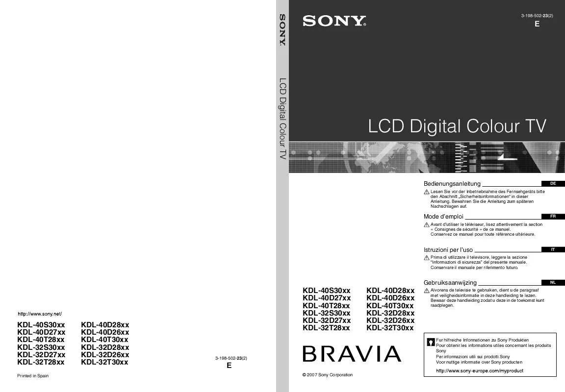 Mode d'emploi SONY KDL-32T3000