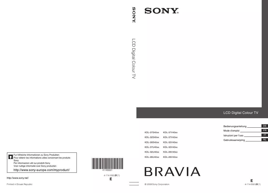 Mode d'emploi SONY KDL-37S4000