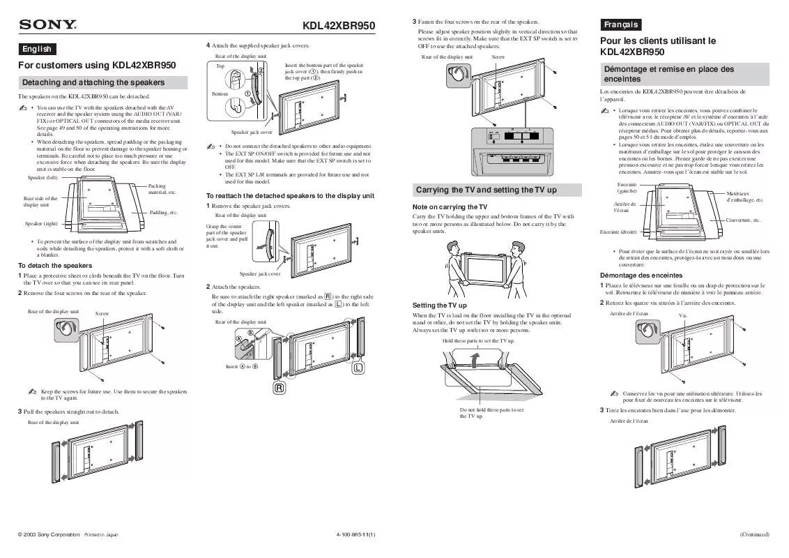 Mode d'emploi SONY BRAVIA KDL-42XBR950