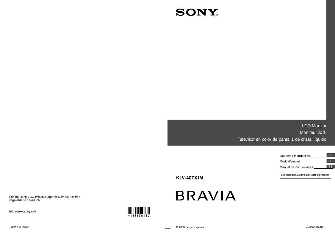 Mode d'emploi SONY BRAVIA KLV-40ZX1M