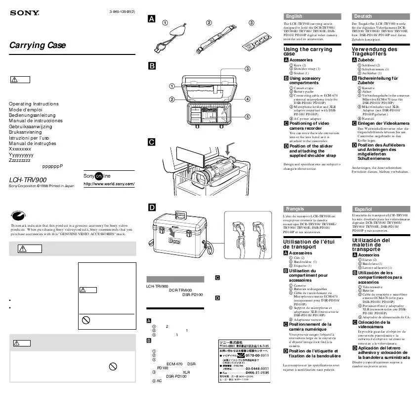 Mode d'emploi SONY LCH-TRV900