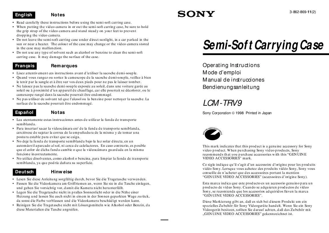 Mode d'emploi SONY LCM-TRV9