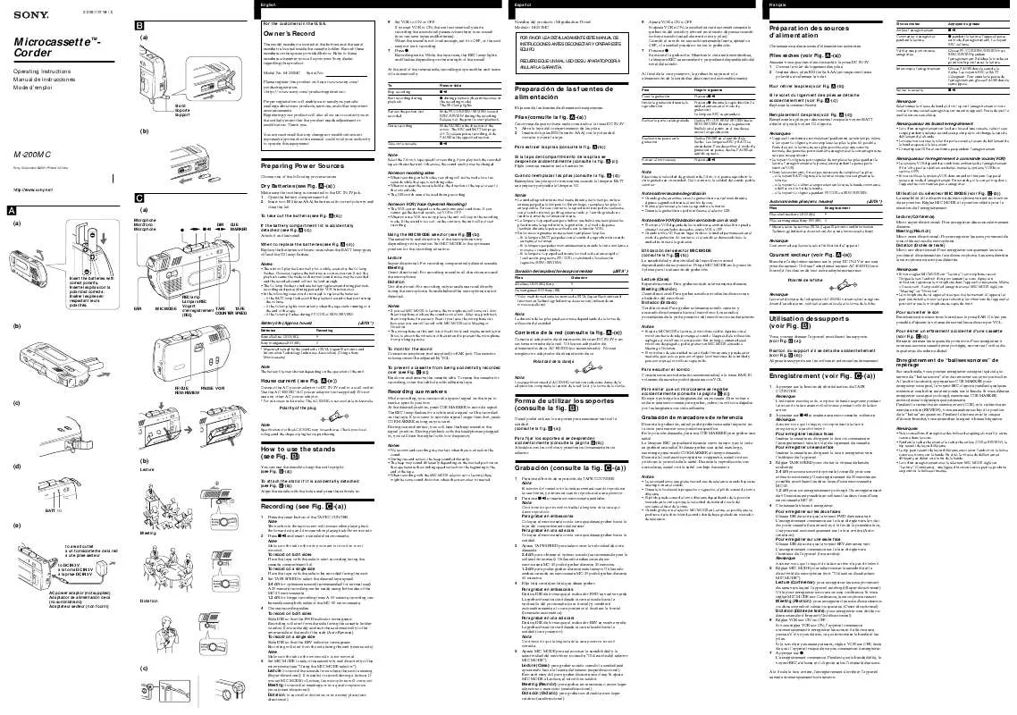 Mode d'emploi SONY M-200MC