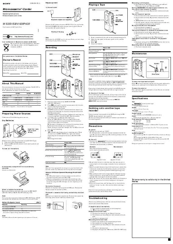 Mode d'emploi SONY M-435P