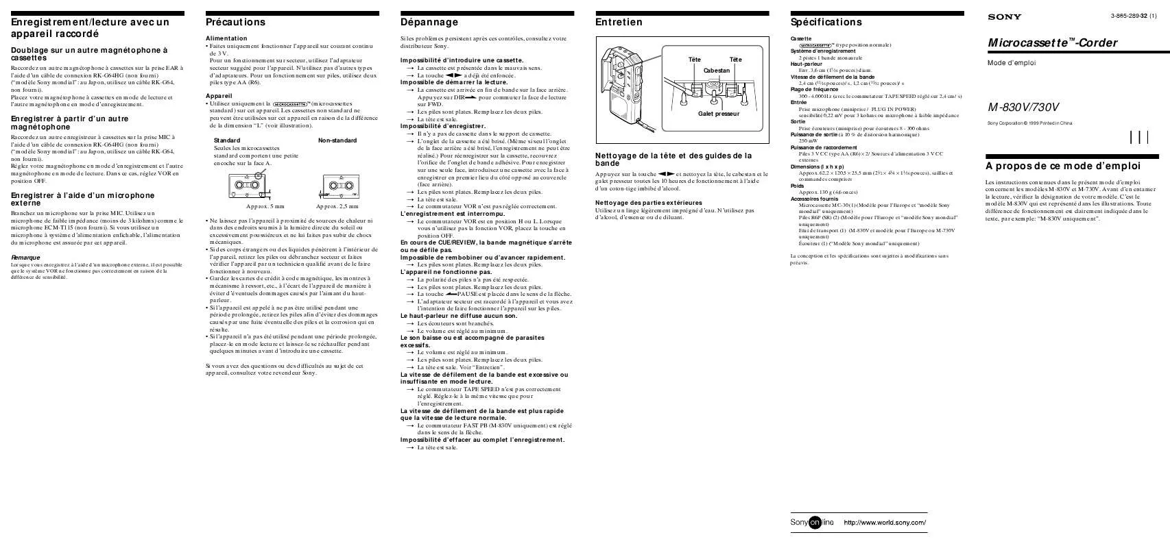 Mode d'emploi SONY M-730V