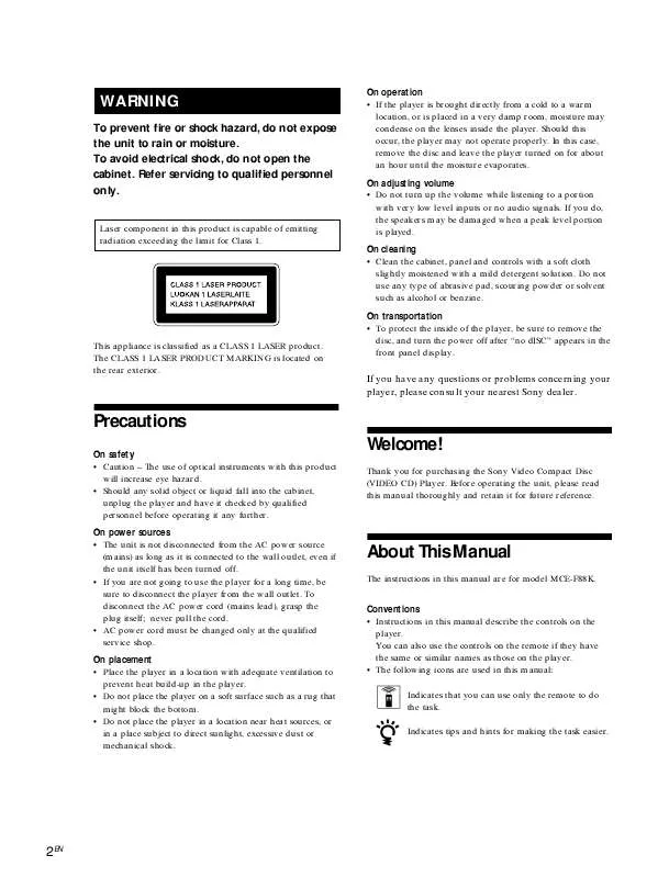 Mode d'emploi SONY MCE-F88K