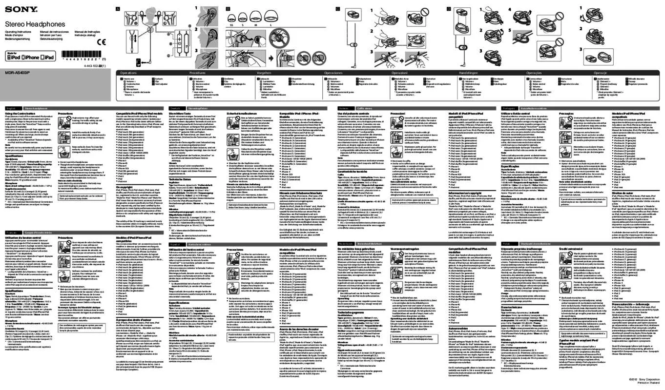 Mode d'emploi SONY MDR-AS400IP