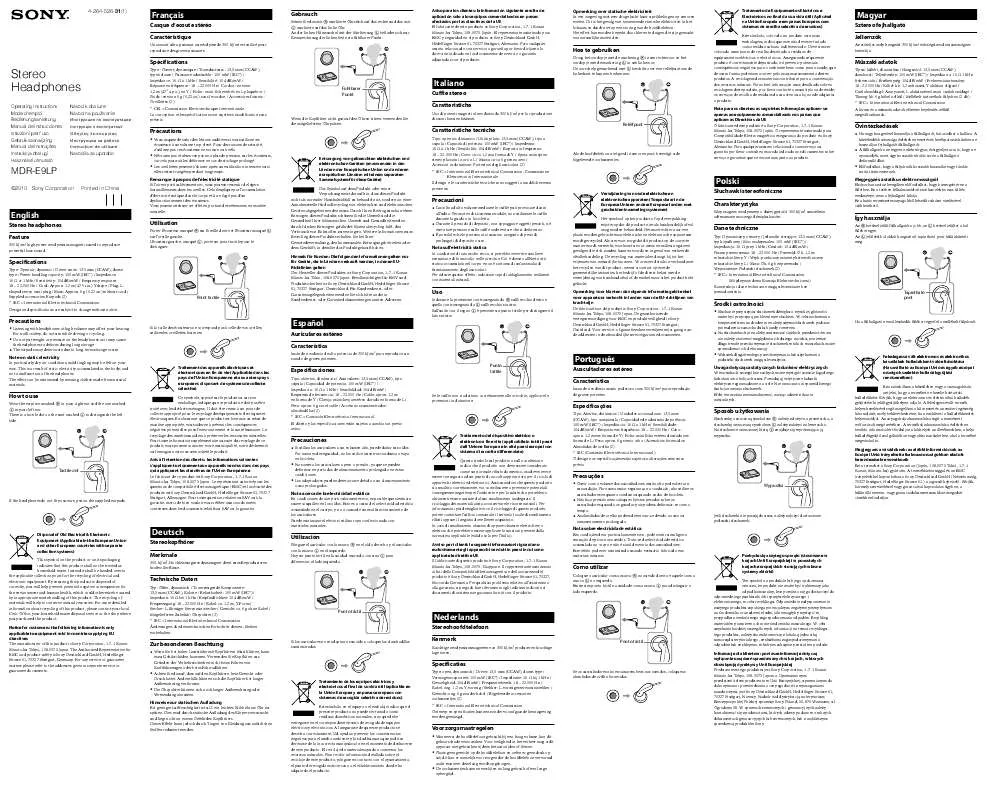 Mode d'emploi SONY MDR-E9LP