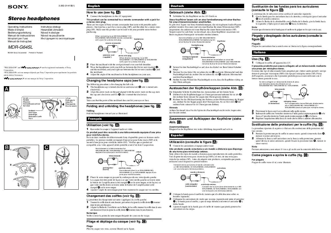 Mode d'emploi SONY MDR-G64SL