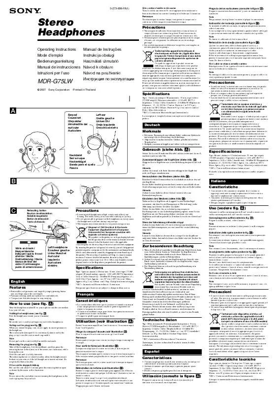 Mode d'emploi SONY MDR-G75LW