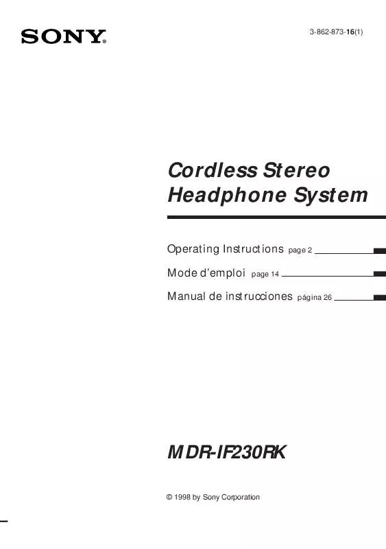 Mode d'emploi SONY MDR-IF230RK