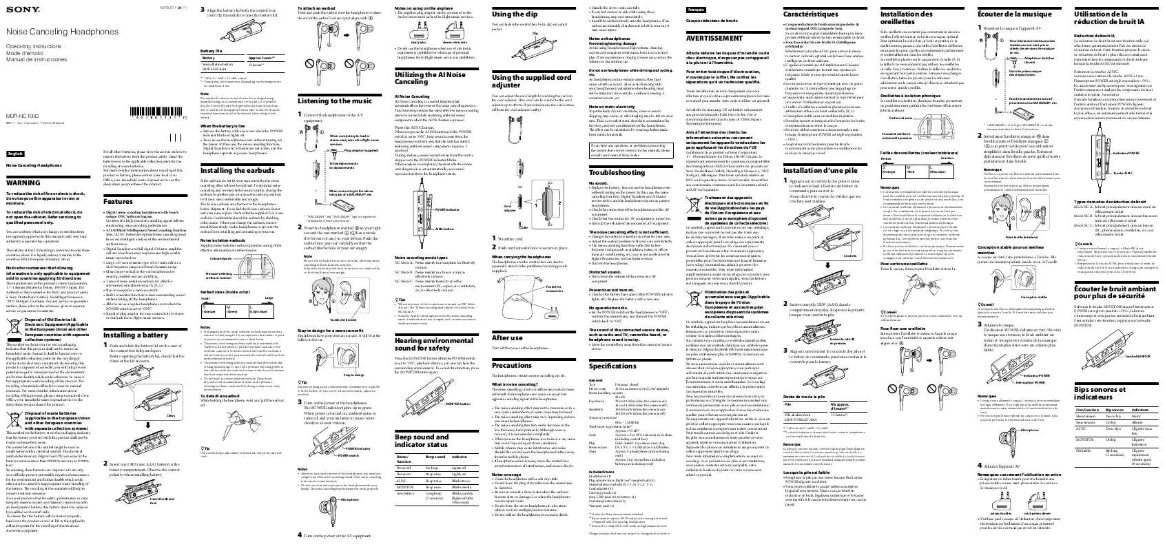 Mode d'emploi SONY MDR-NC100D