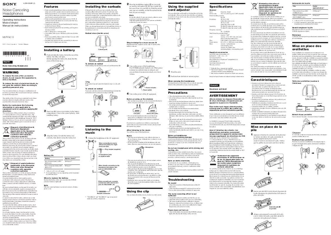 Mode d'emploi SONY MDR-NC13