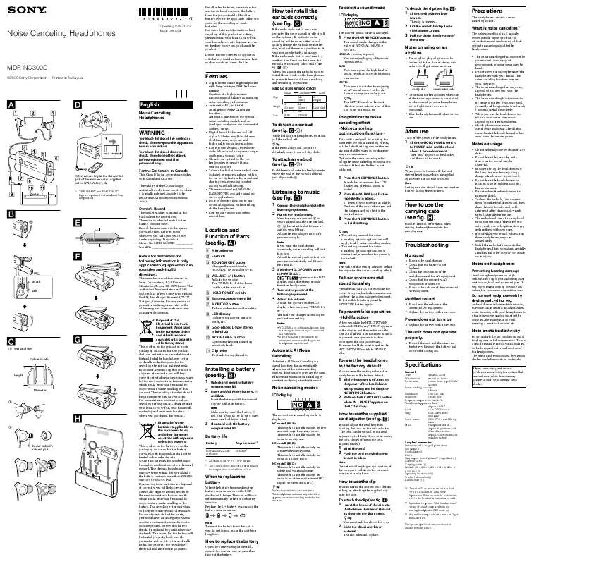 Mode d'emploi SONY MDR-NC300D