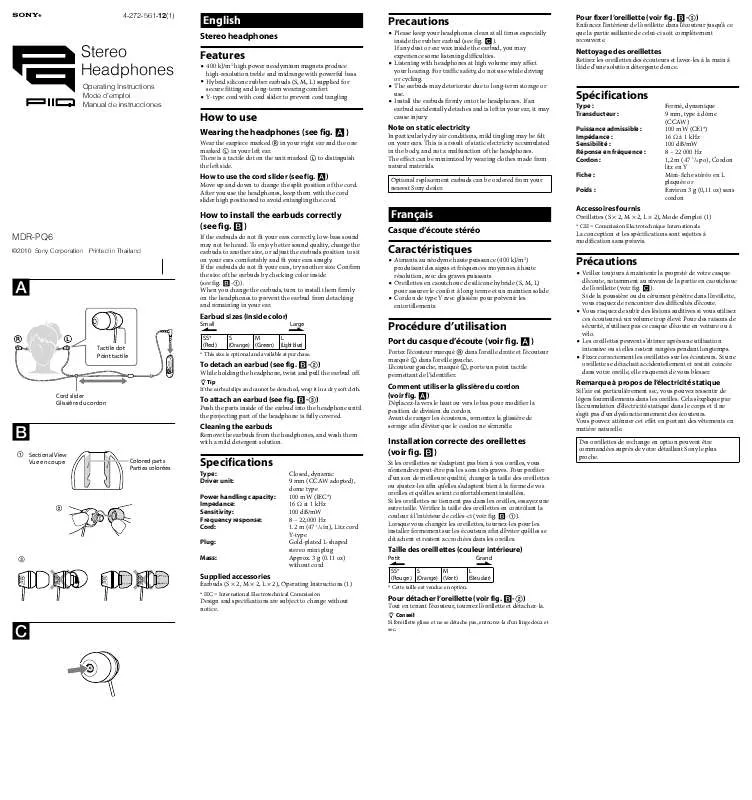 Mode d'emploi SONY MDR-PQ6