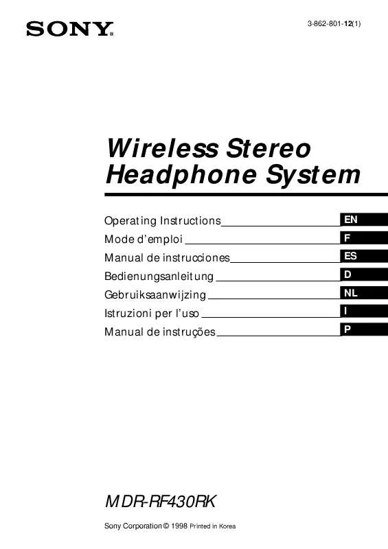 Mode d'emploi SONY MDR-RF430RK