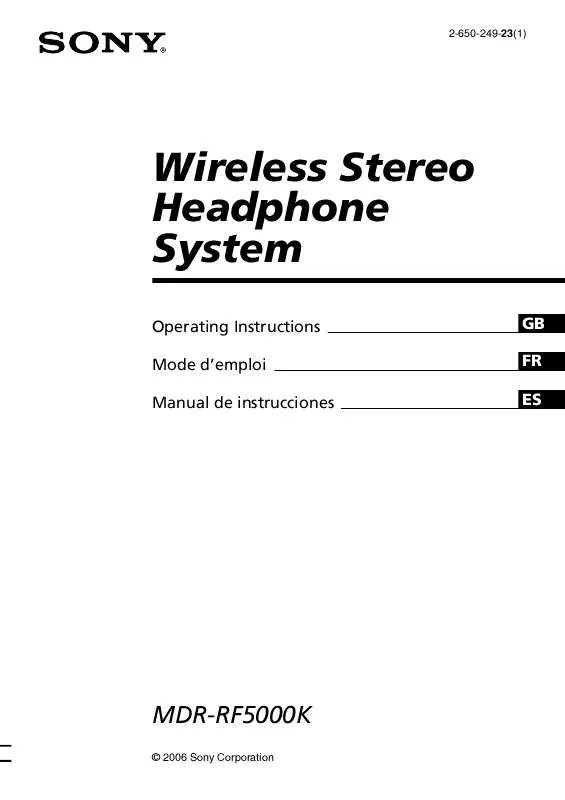 Mode d'emploi SONY MDR-RF5000K