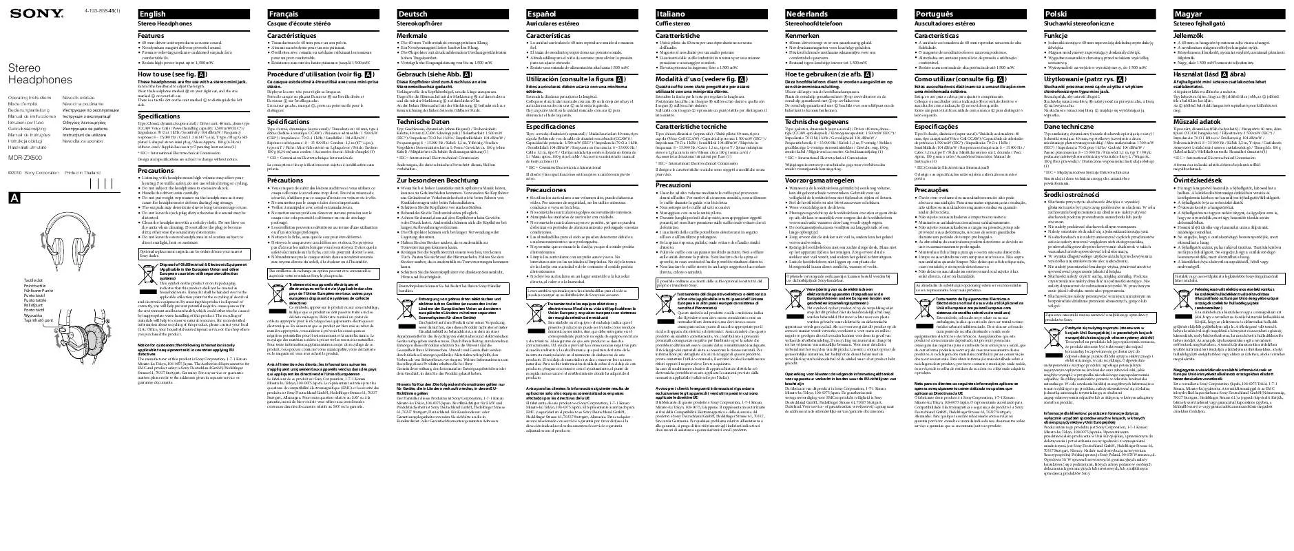 Mode d'emploi SONY MDR-ZX500