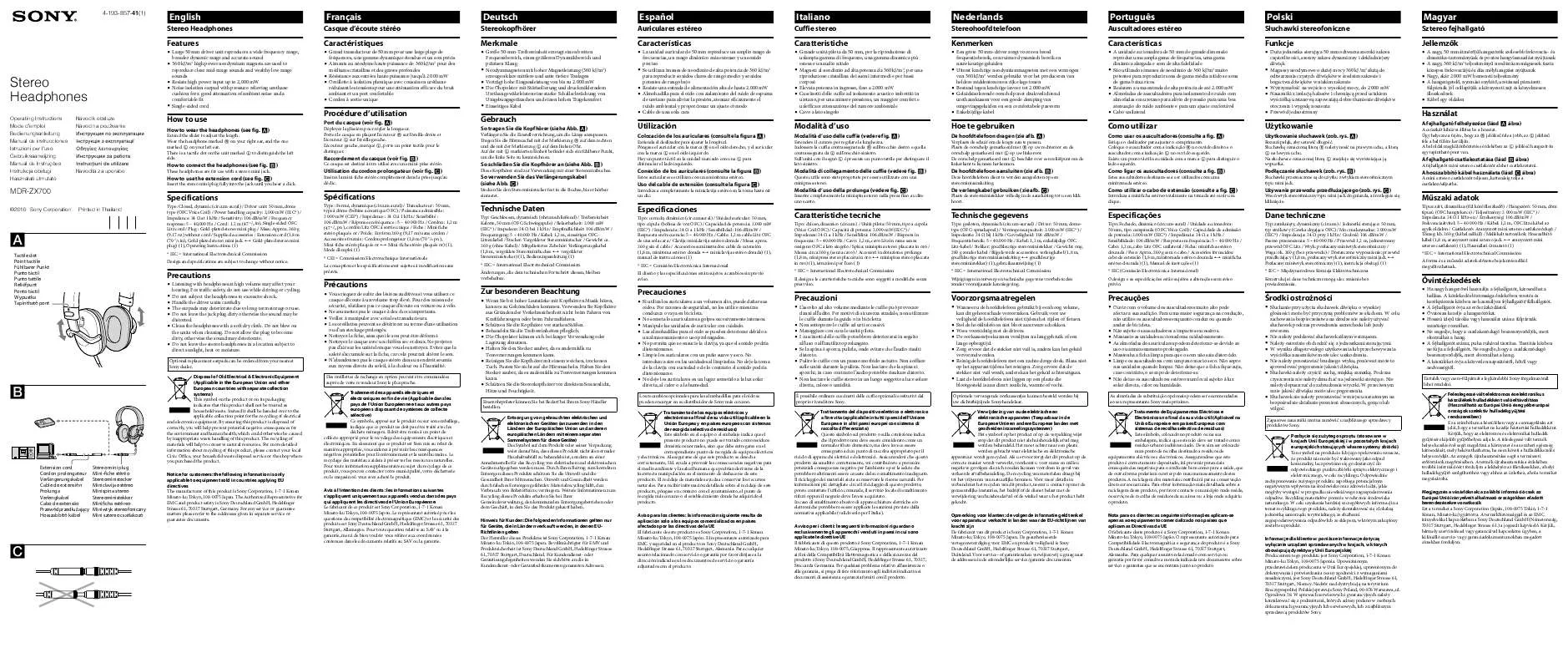 Mode d'emploi SONY MDR-ZX700