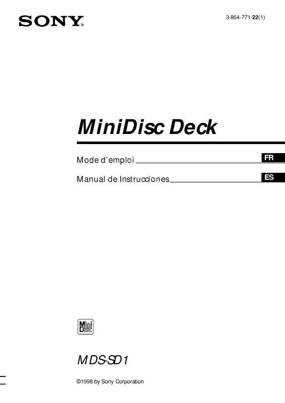 Mode d'emploi SONY MDS-SD1