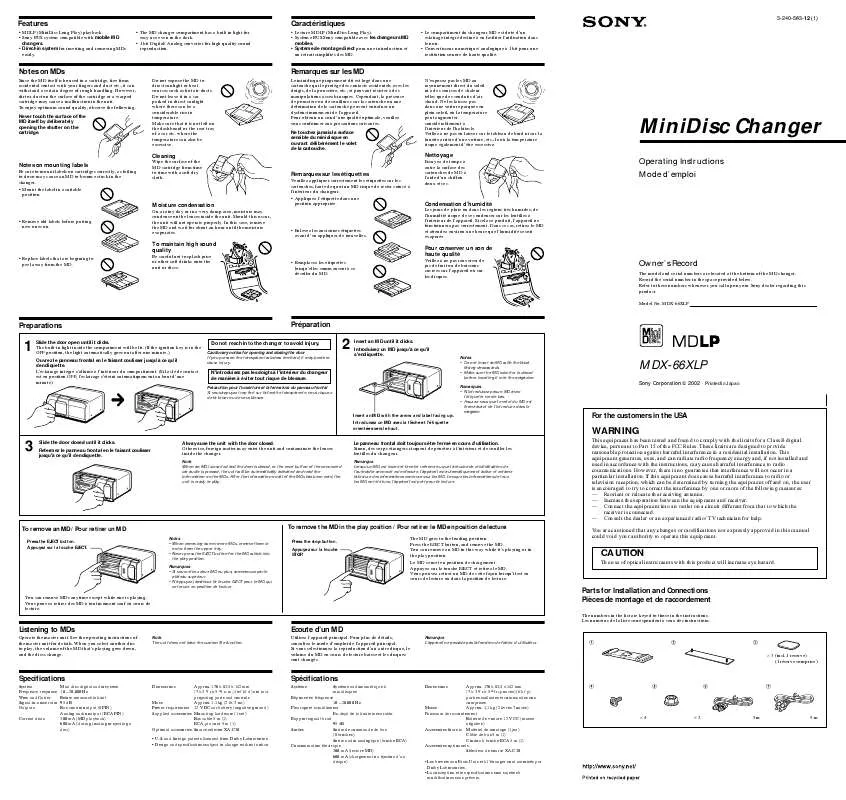 Mode d'emploi SONY MDX-66XLP