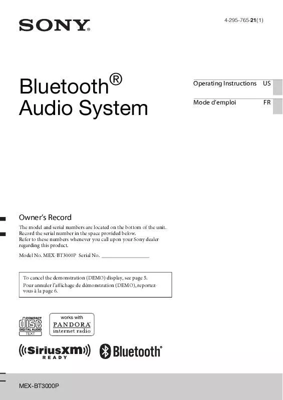 Mode d'emploi SONY MEX-BT3000P