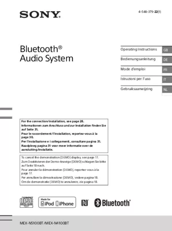 Mode d'emploi SONY MEX-N5100BT