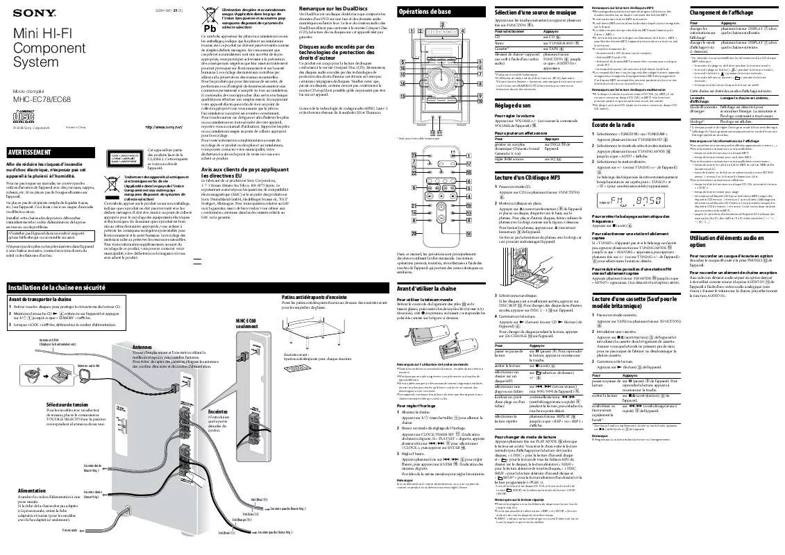 Mode d'emploi SONY MHC-EC78