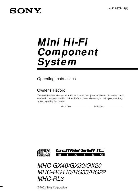 Mode d'emploi SONY MHC-RL3