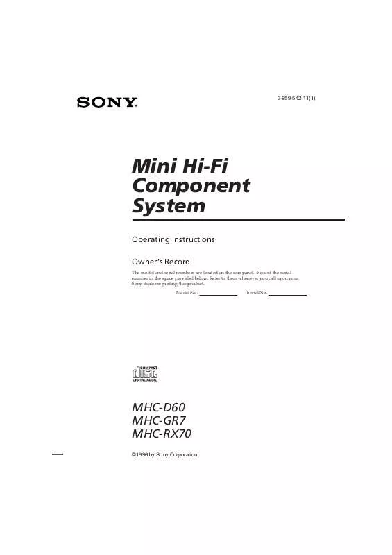 Mode d'emploi SONY MHC-RX70