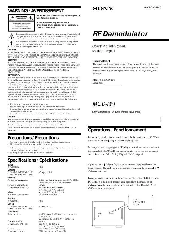 Mode d'emploi SONY MOD-RF1