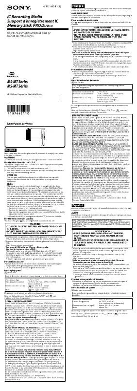 Mode d'emploi SONY MSMT2G/TQ