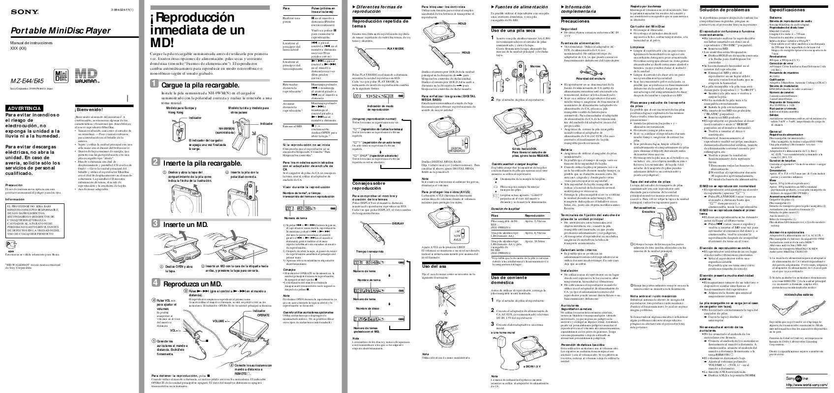 Mode d'emploi SONY MZ-E44