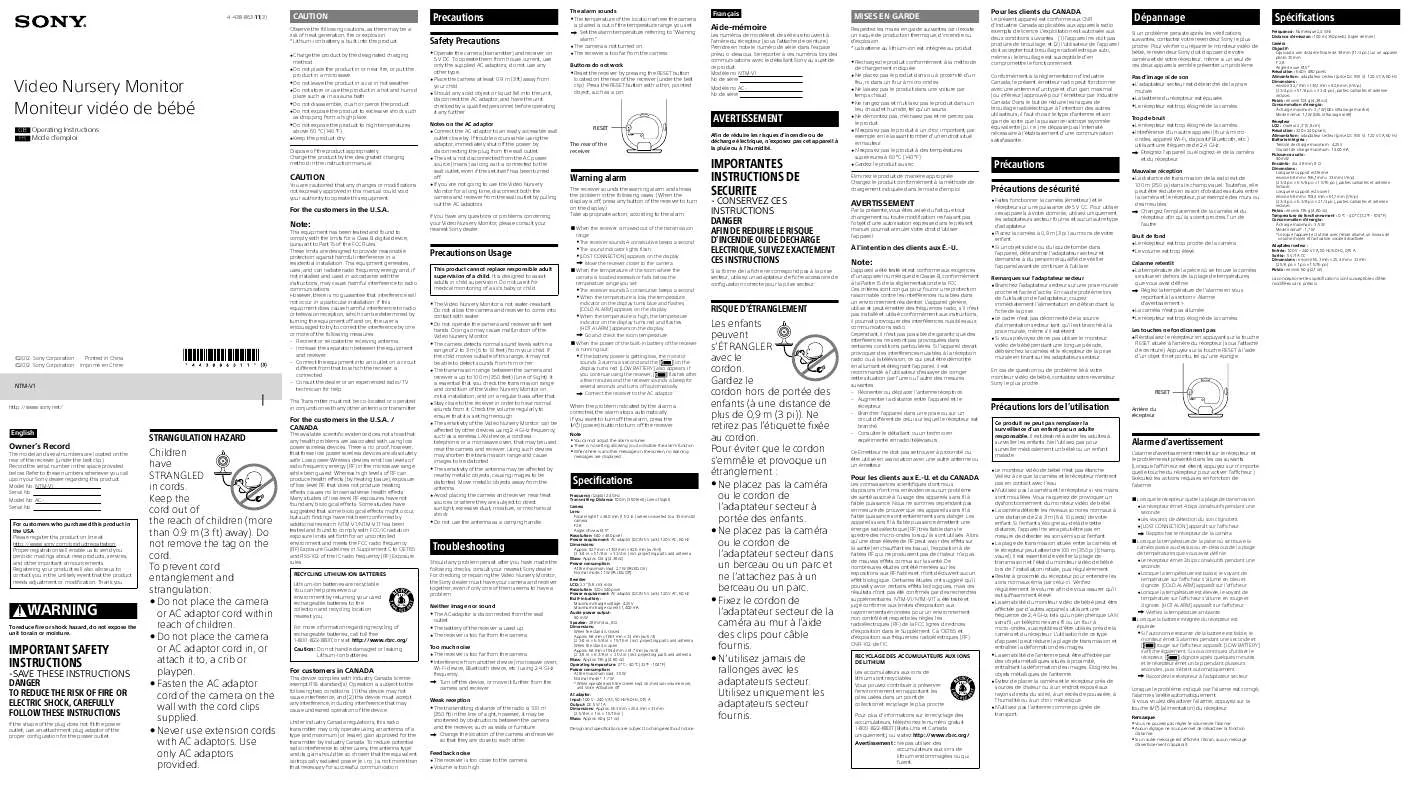 Mode d'emploi SONY NTM-V1