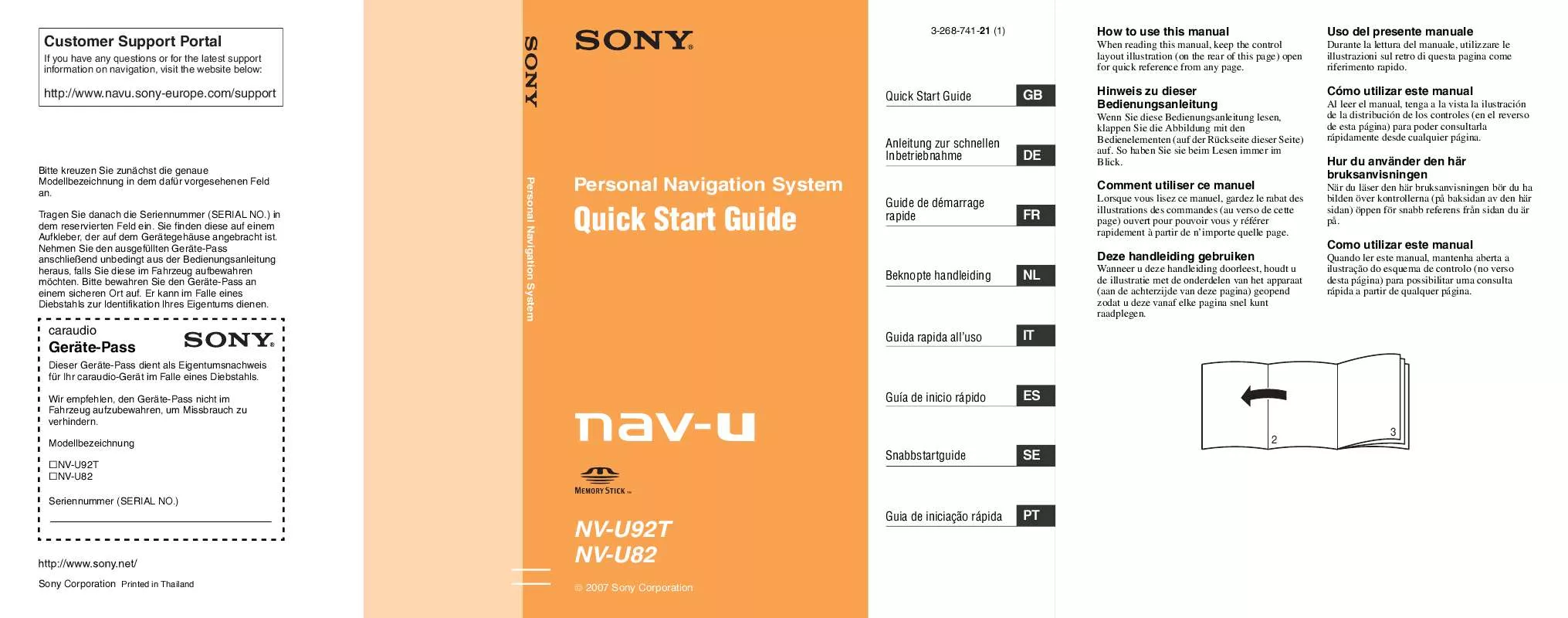 Mode d'emploi SONY NV-U82F