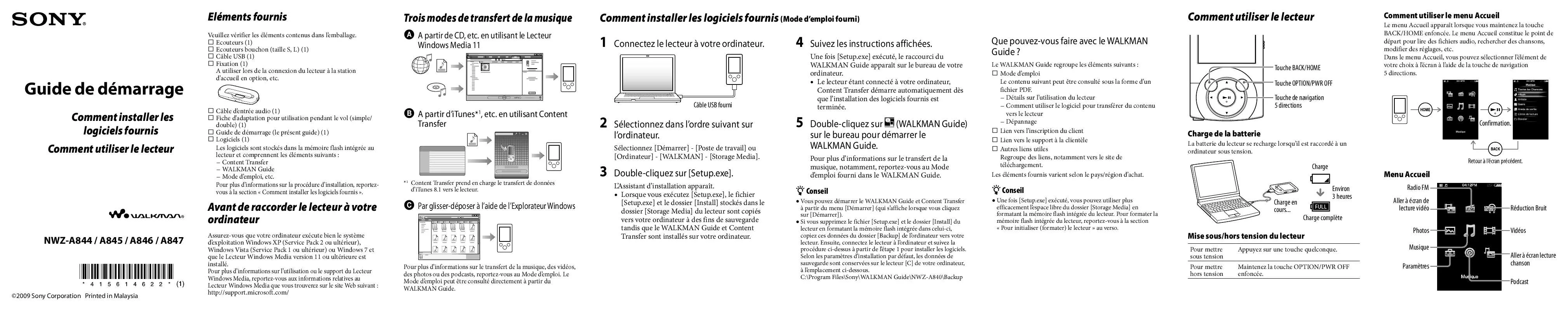 Mode d'emploi SONY NWZ-A845