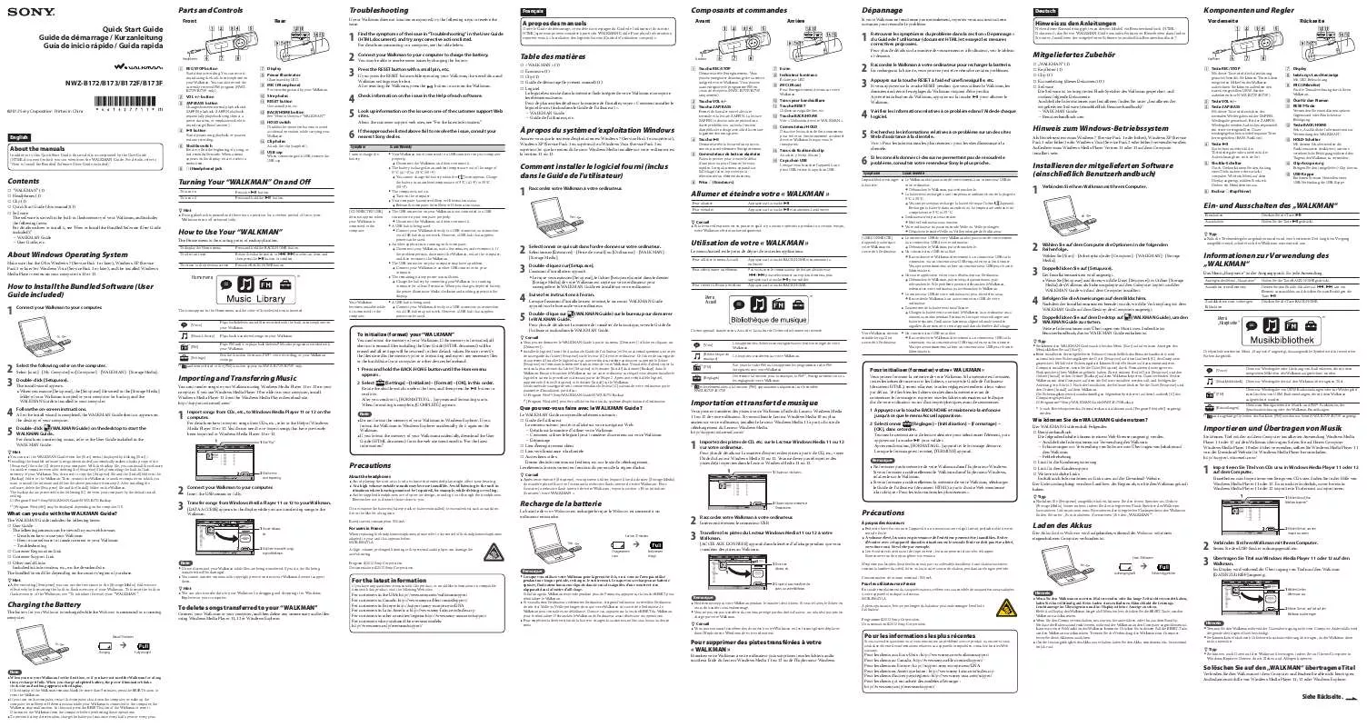 Mode d'emploi SONY NWZ-B172FB