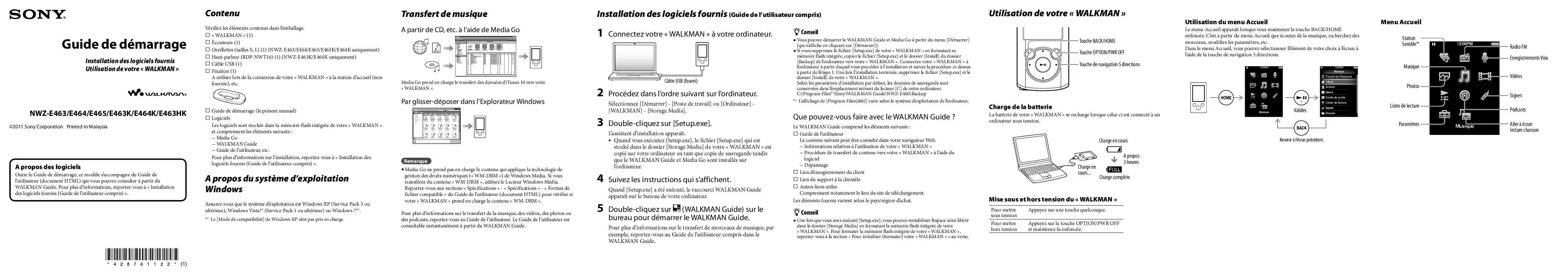 Mode d'emploi SONY NWZ-E464K