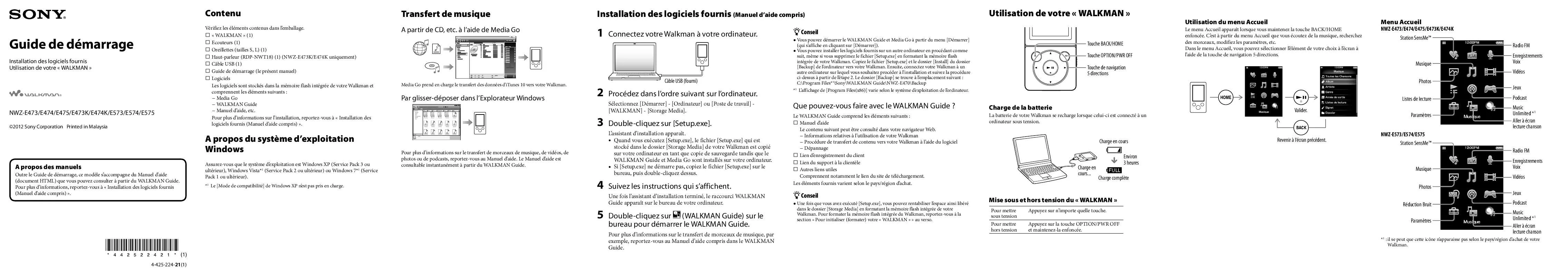 Mode d'emploi SONY NWZ-E574