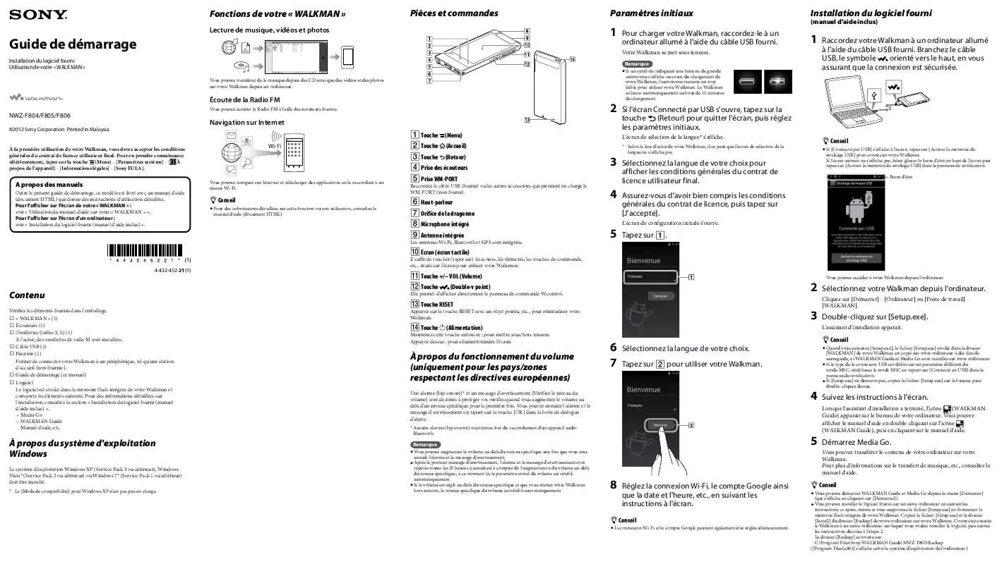 Mode d'emploi SONY NWZ-F804