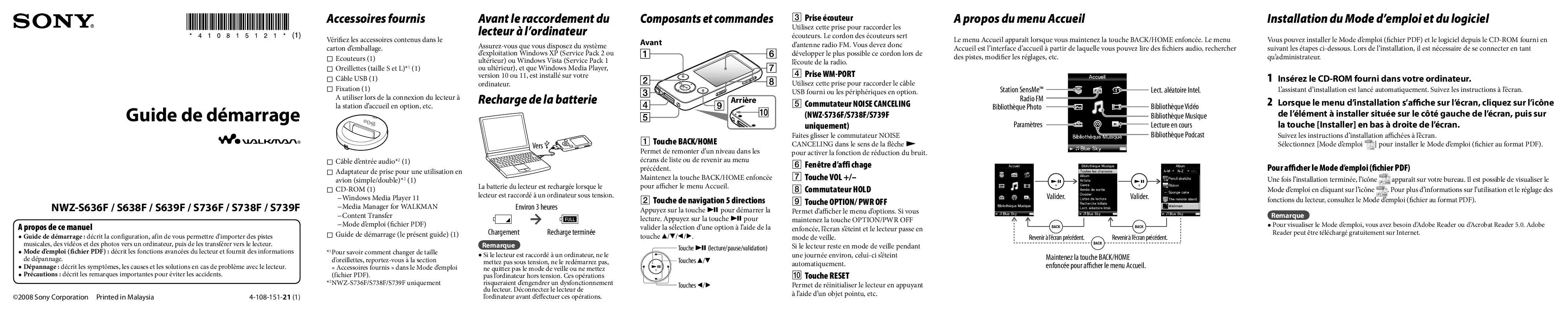 Mode d'emploi SONY NWZ-S636F